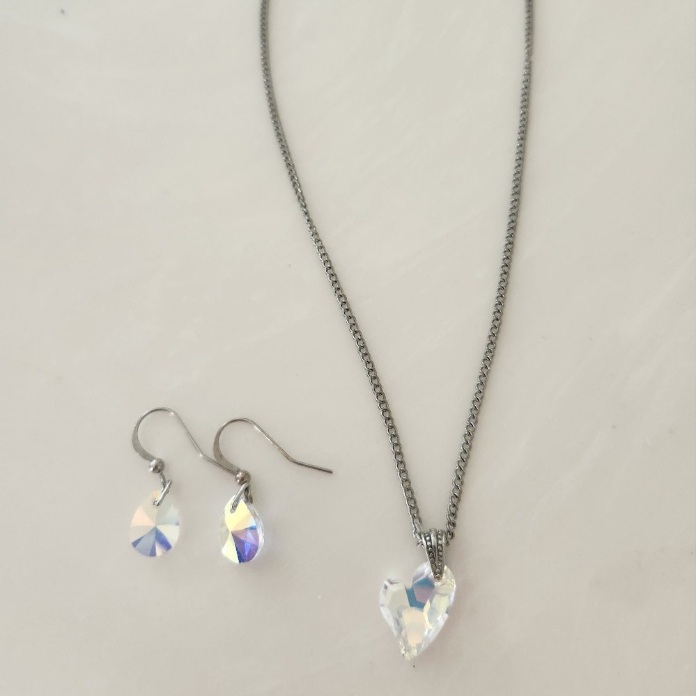 Swarovski Heart Necklace and earrings set